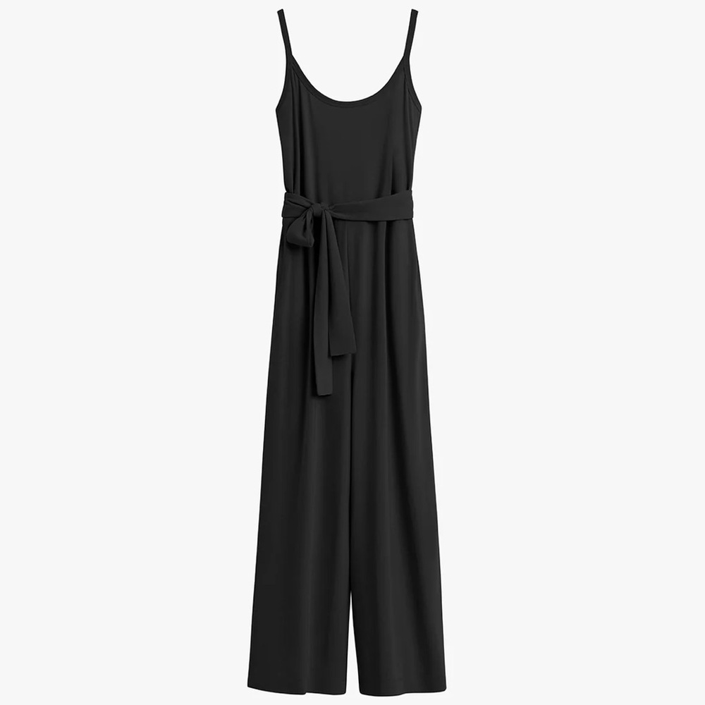 Cuyana V-Back Pima Cotton Jumpsuit in Black